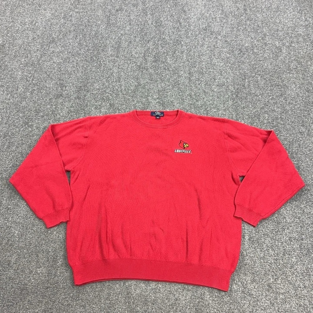 Louisville Cardinals Sweater Mens Large Red NCAA Football Vantage Knit Crewneck
